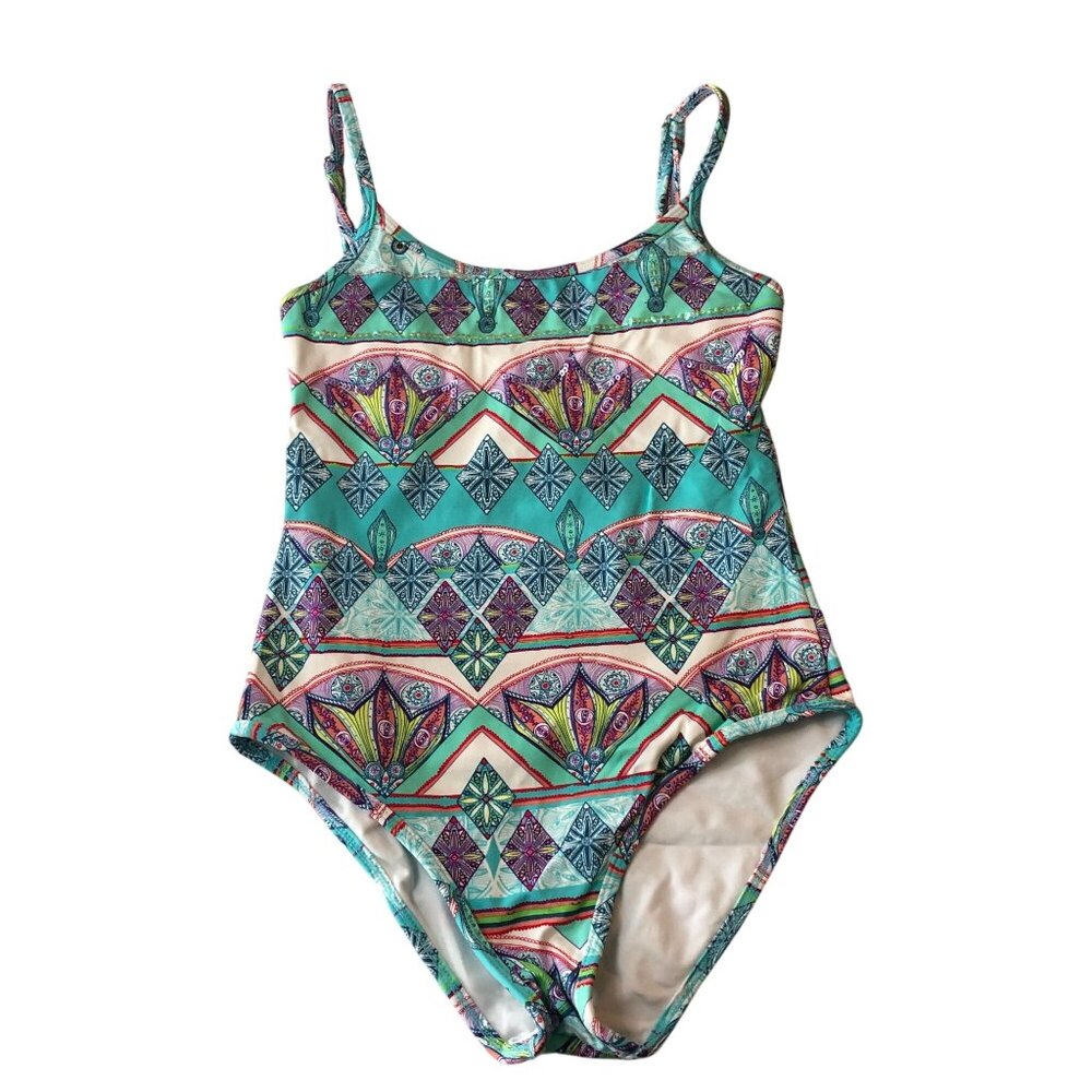 Ondademar Girls One Piece Swimsuit Geometric Blue Pink 12